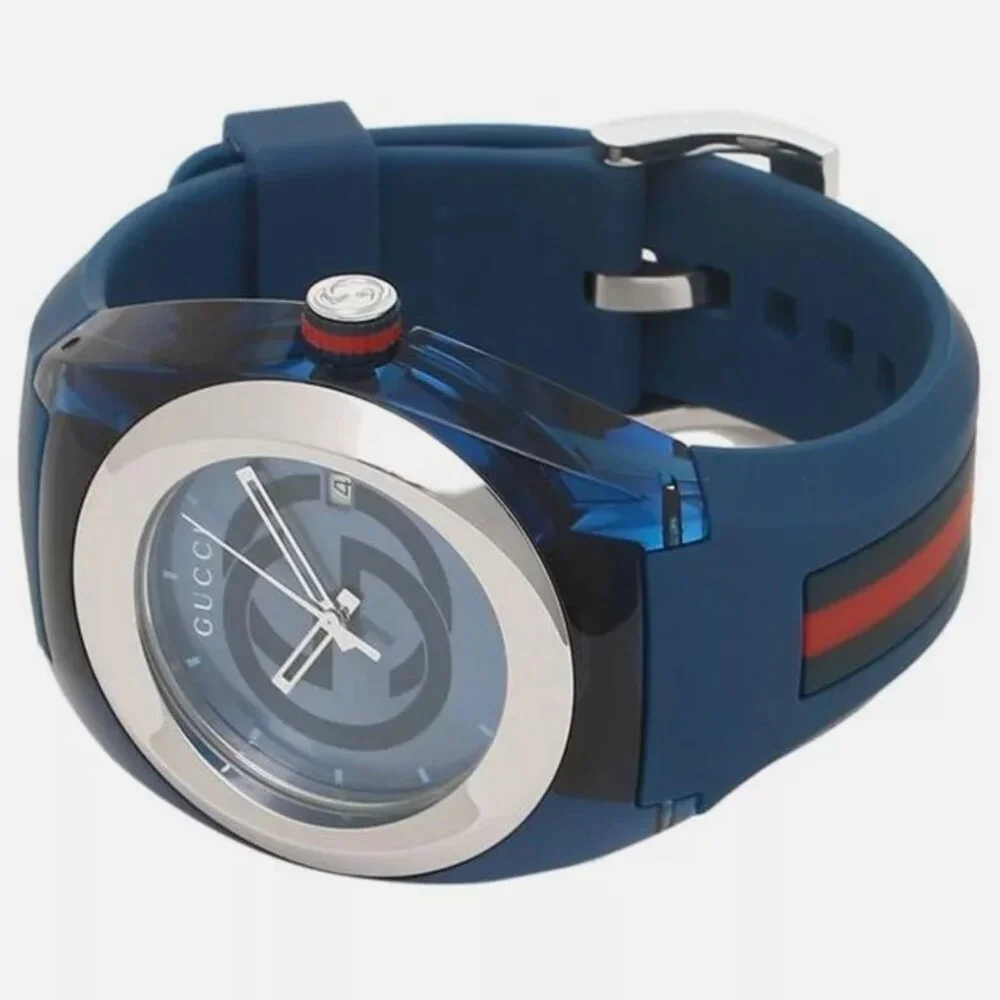 Gucci Men's Swiss Blue Watch Rubber Strap New With Box